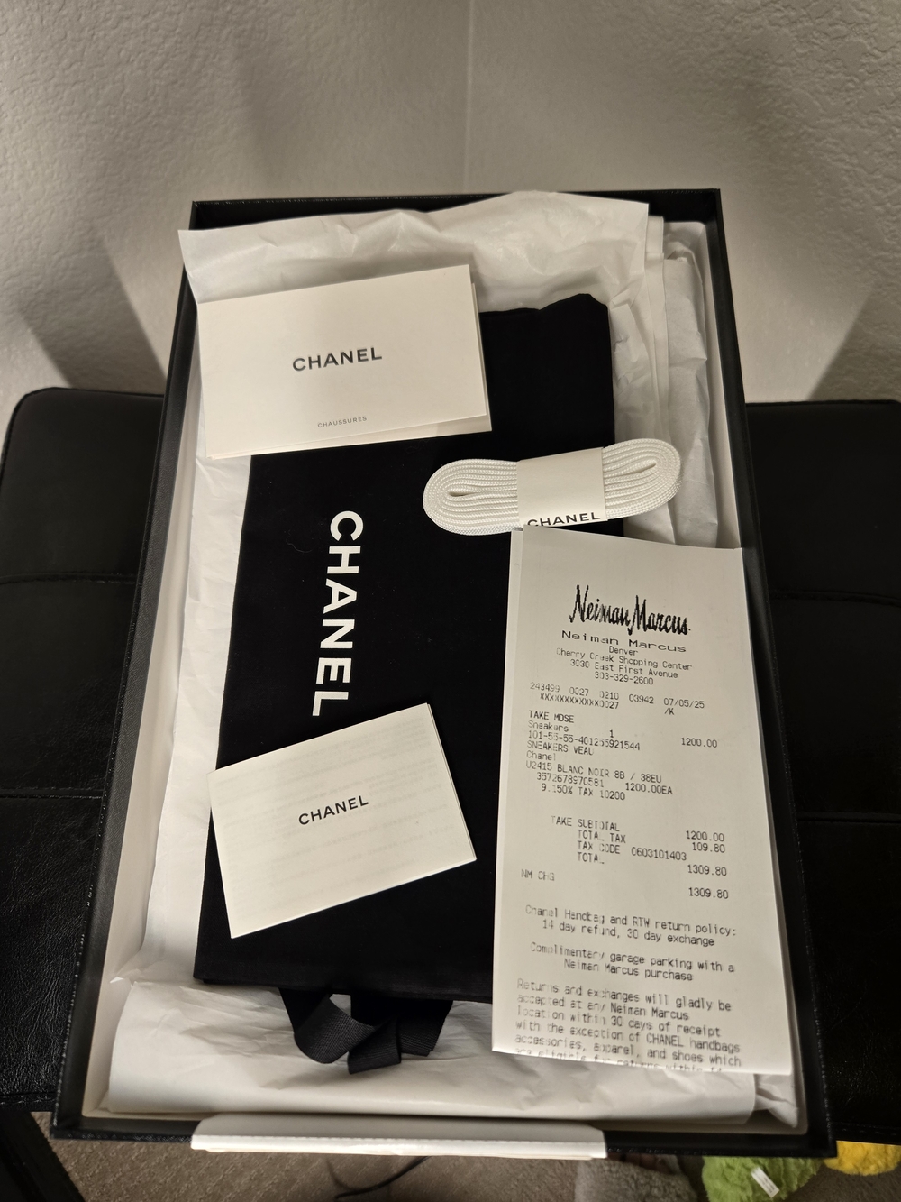Chanel White and Black Leather Platform Sneaker - Picture 3 of 9